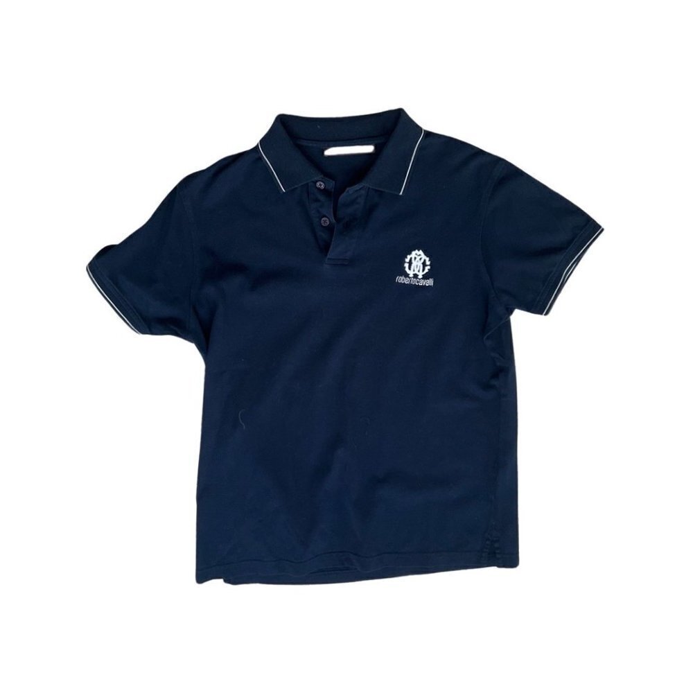 Roberto Cavalli mens navy logo polo shirt size M